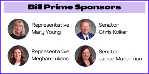 Bill sponsors: Reps. Mary Young & Meghan Lukens and Sens. Chris Kolker & Janice Marchman