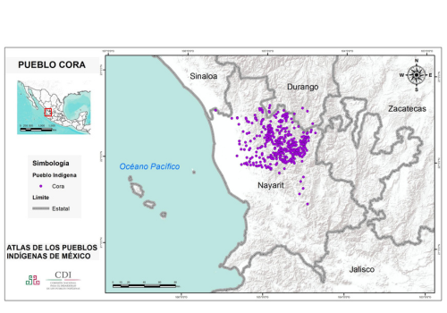 Illustration of northwestern states in Mexico w/purple dots showing Náayerite locations