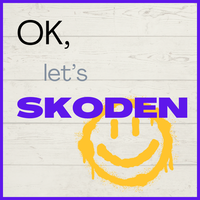 Illustration that says, "OK, let's skoden" with a spray-painted, gold smiley face