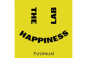 The Happiness Lab logo: yellow square with the words in the shape of a smiley face