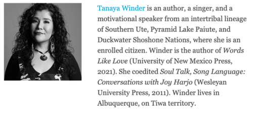 Tanaya Winder isn author, singer & speaker who is Southern Ute, Pyramid Lake Paiute & S=Duckwater Shoshone Nations