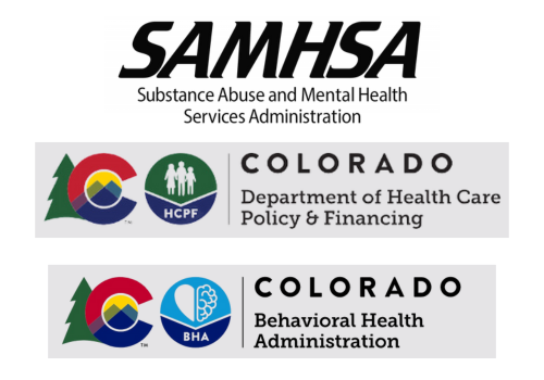 Logos for SAMHSA, HCPF and BHA